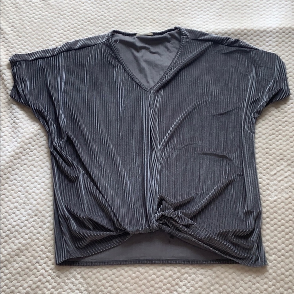 Entro Gray Velvet Ribbed Short Sleeve Top XL